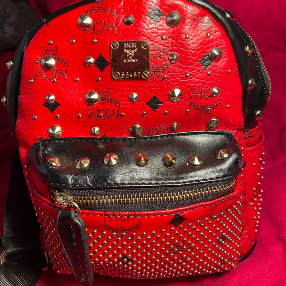 Red and black MCM backpack